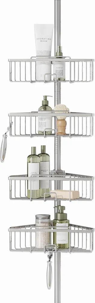 Zenna Home Tension Pole Shower Caddy, Corner Shower Storage System with 4 Adjustable Baskets, Bathroom Organization Solution, 60 to 108 Inch, Satin Nickel