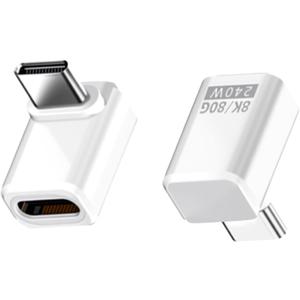 Danfetsoy USB C 90 Degree Adapter 80Gbps, White 90 Degree USB C Adapter 240W, Up Down Angle Male to Female Type C Extender Thunderbolt 5 Connector 8K@60Hz Video for MacBook, Laptop, Tablet, 2pack
