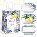 AnyDesign 12 Pack Lemon Thank You Gift Bags Blue Tiles Paper Bag with Handle Candy Goodie Treat Bags for Celebration Wedding Birthday Baby Shower Party Favor Supplies, 5.9 x 8.3 x 3.1 Inch