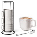 SPIPER Large Coffee Mug Set of 3 with Stand and Spoons – 14oz Heavy Duty Ceramic Cups for Breakfast Coffee, Hot Drinks, Cocoa – Microwave & Dishwasher Safe – Big Porcelain Mugs Gift for Home Use