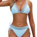 BMJL Womens Bikini Sets Triangle Sexy Swimsuit Color Block String Two Piece Bathing Suit 2025(Size Small, Sky Blue)