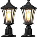 YSN Outdoor Post Lights 2 Pack, 16" Lamp Post Light Fixture, Black Pole Lights Outdoor, Waterproof Lamp Posts Outdoor Lighting with Pier Mount Base, Anti-rust Post Lamps for Outside Yard Garden Garage