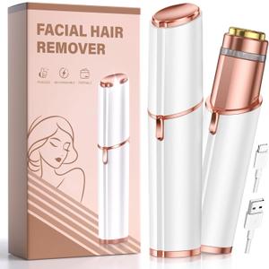 Facial Hair Removal for Women: Painless Rechargeable Face Shaver Electric Hair Remover Device for Peach Fuzz Upper Lip Chin (White)