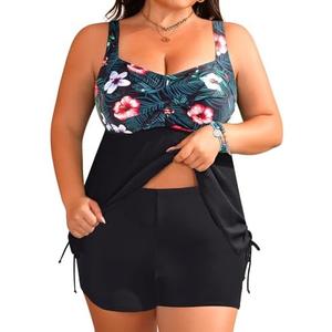 Amazon.com: Aqua Eve Women Plus Size Tankini Swimsuit Two Piece Flowy Swimdress Bathing Suits with Shorts Black Floral 30W : Clothing, Shoes & Jewelry, 30W