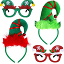Aneco 4 Pack Creative Elf Headband and Elf Eyeglasses Frame Christmas Elf Costume Accessory Glasses Headband for Holiday Gift Favors