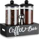 Yangbaga Glass Sugar Coffee Canister for Ground Coffee,255OZ Coffee Containers with Handle Shelf Coffee Bar Station Accessories Organizer Decor,Food Storage Jars with Iron Scoop for Kitchen