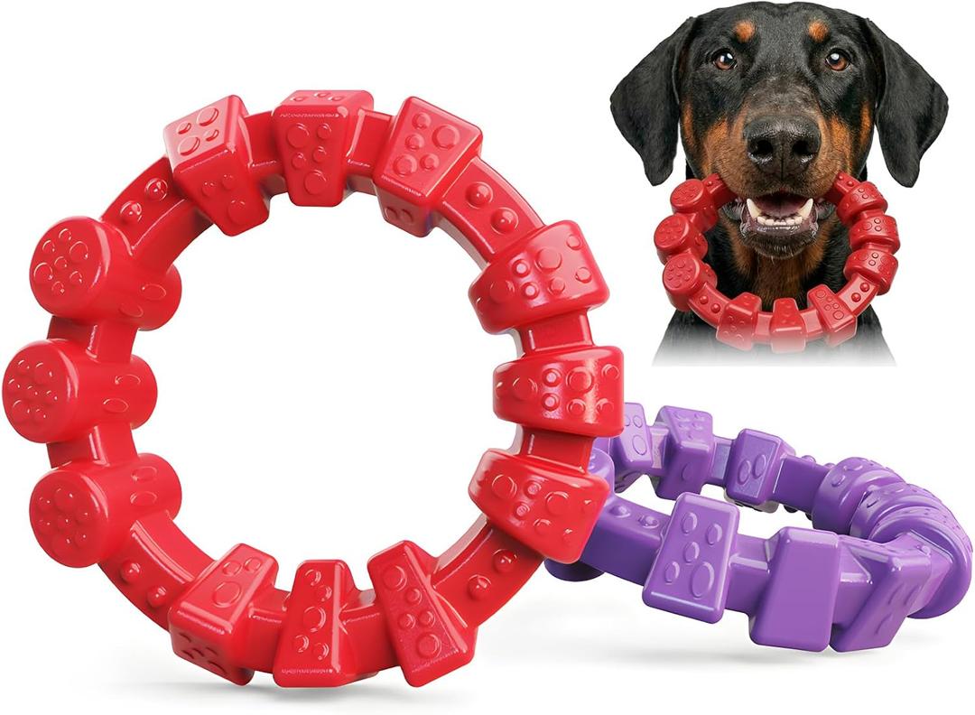BoYoYo 2 Pack Dog Toys for Aggressive Chewers, Indestructible Dog Toys for Large Breed, Durable Chew Toy for Dogs to Keep Them Busy, Ring Toy for Trainging & Cleaning Teeth, Bacon Flavored