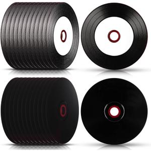 25 Pcs CD-R Blank Discs 700mb 80 Min 52x Vinyl Recordable Disc with White Inkjet Printable Center and Black Recording Surface for Music Data