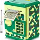 ATM Piggy Bank for Boys Girls, Vcertcpl Mini ATM Coin Bank Money Saving Box with Password, Kids Safe Money Jar for Adults with Auto Grab Bill Slot, Great Gift Toy Bank for Kids(Camouflage Green)