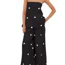 calbatic Women Polka Dot 2 Piece Outfits Strapless Tube Top High Waist Wide Leg Pants Summer Casual Lounge Sets, Large