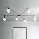 6-Light Black Glass semi Embedded Ceiling Light Suitable for Living Rooms, bedrooms, corridors, Dining Rooms, Dining Rooms, Bubble Ball Ceiling Light 59in