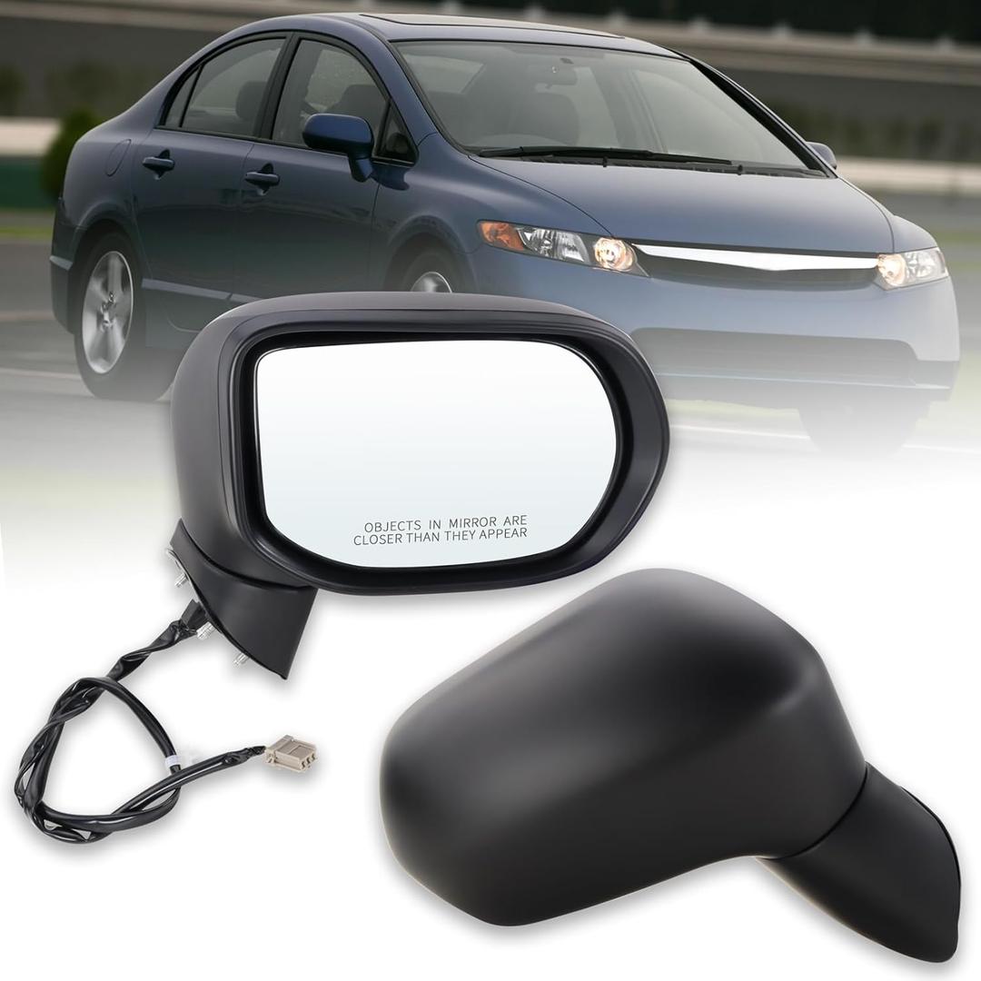 Right Passenger Side Mirror For 2006 2007 2008 2009 2010 2011 HONDA CIVIC with Power Glass Manual Folding Non-Heated Match to Black Replace#76200SNEA01 HO1321221(3 Pins) (R-3Pins)