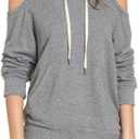 Kisscynest Womens Sweatshirts Cold Shoulder Hoodies Pullover Cut Out Tops Fall Fashion 2025 Clothes (Gray, L)