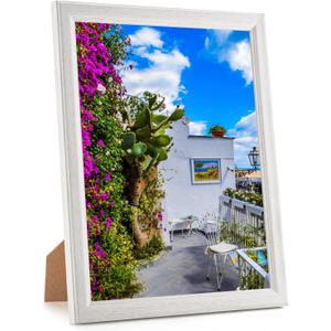11x13 Wood Frame White, Natural Woodgrain 13x11in Picture Frame, Rustic Wooden 11 x 13 inch Gallery Photo Poster Frame with HD Plexiglass, Horizontal Vertical Wall Mounting Tabletop Display 1Pcs