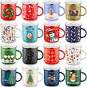 Sliner 16 Pcs Christmas Enamel Mugs, 12 oz Coffee Mugs Bulk Hot Chocolate Mug Set Cute Enamel Tea Cups Winter Holiday Christmas Employee Gift for Family Coworkers (Fashion Style)