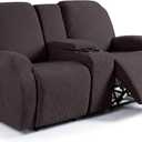 Ruaozz Loveseat Recliner Covers with Console, 4-Pieces Recliner Sofa Covers Stretch Jacquard Reclining Couch Covers with Pockets Furniture Protector with Elastic Straps Bottom (Chocolate)