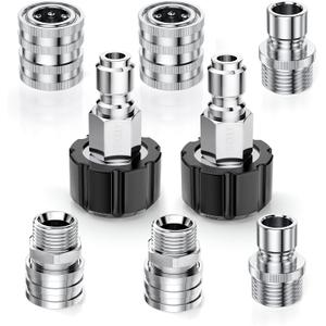Pressure Washer Quick Connect Kit, Stainless Steel Pressure Washer Adapter Set, M22 Swivel 14mm to 3/8 Inch Quick Disconnect, 3/4 Inch Hose Fittings (8 Pack)