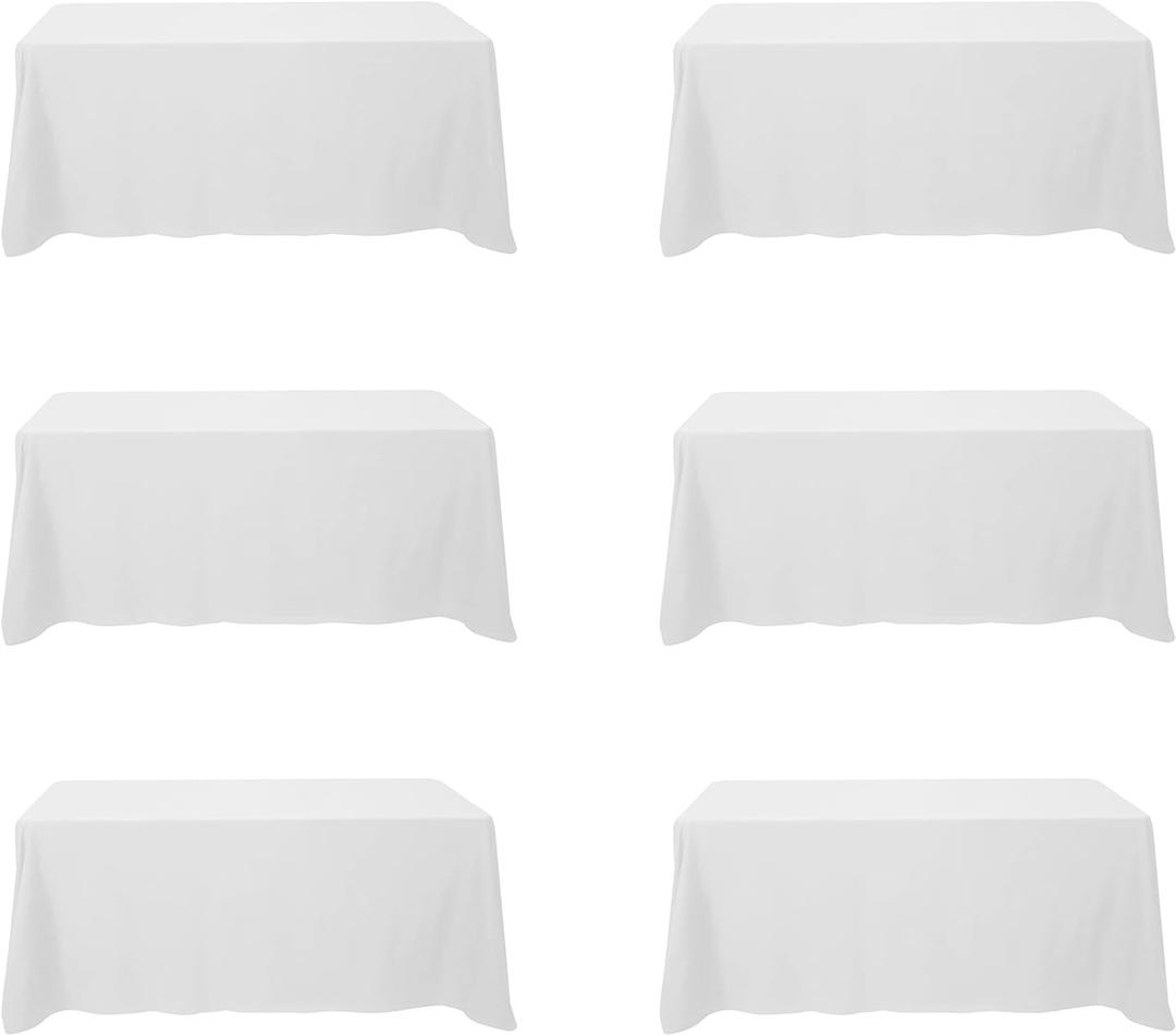 BRILLMAX 6 Pack White Tablecloths 90 x 132 Inch for 6ft Rectangle Tables - 150 GSM Polyester Fabric, Floor Length Drop, Water, Stain & Wrinkle Resistant Cloth Cover for Wedding Reception Banquet