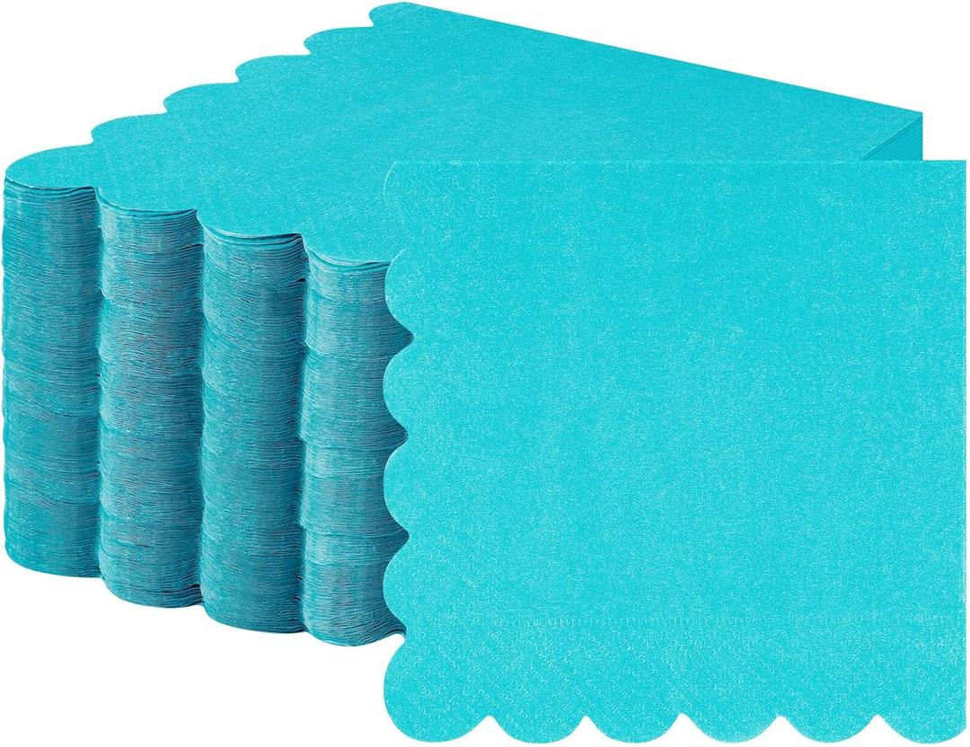 Fuutreo 100 Pcs Scalloped Cocktail Napkins Thick Paper Disposable Party Napkins Beverage Tissue for Wedding Dinner Birthday Supplies, 5 x 5 Inches(Teal)