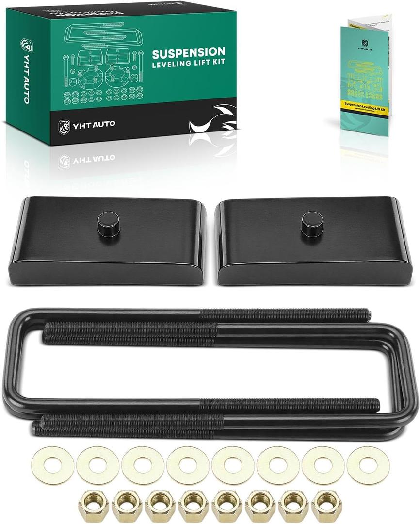 YHTAUTO 1 Inch Rear Leveling Lift Kit Fits 1999-2019 Chevy Silverado 1500 & GMC Sierra 1500 | RWD/4WD | Blocks w/U-Bolts Raise the Rear By 1 Inch | 6PCS Suspension Leveling Kit w/Hardware