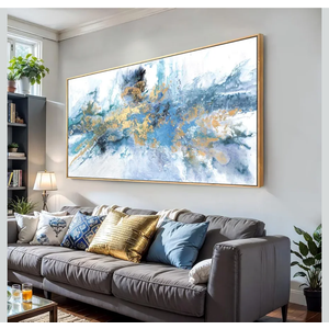 Abstract Navy Blue Canvas Wall Art 40x20in - Framed Artwork for Living Room Bedroom - Modern Colorful Fantasy Painting Ready to Hang Home Decor