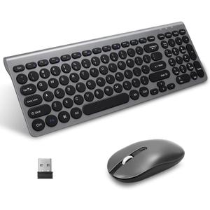 LeadsaiL Wireless Keyboard and Mouse Combo, Wireless USB Mouse and Computer Keyboard Set, Compact and Silent for Windows Laptop, Desktop, PC- Grey (Gray)