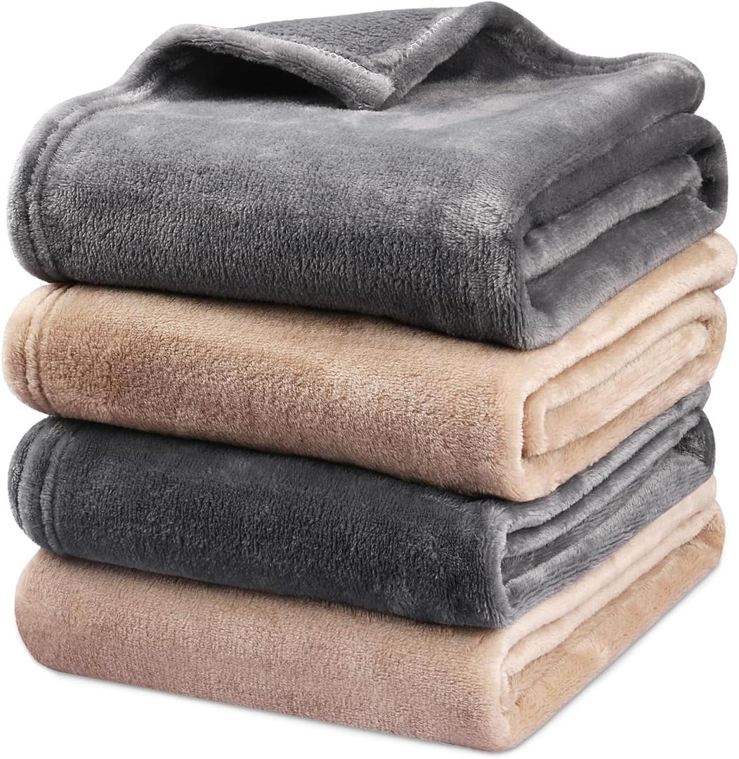 Onarway Dog Blanket Washable for Puppy: 4 Packs Dog Blankets 40x28 - Fluffy Soft Small Throw for Cat Puppy Kitten Dogs - Fleece Pet Blankets for Bed Sofa Car and Indoor - Grey and Khaki