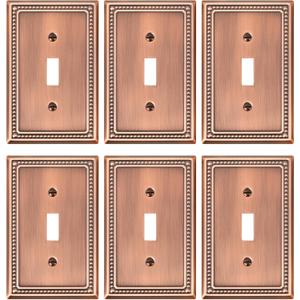 6-Pack Single Toggle Light Switch Cover Plate, Pearls Decorative Switch Plate Covers, Antique Copper 1 Gang Metal Wall Plate, Corrosion Resistant