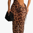 Women's Sexy Swimsuit 3 Piece Thong Bikini Set Triangle Halter Bathing Suit Sheer Mesh Beach Cover Up Maxi Dress, Size S