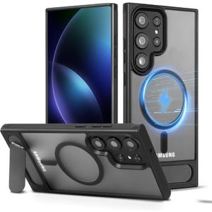 Magnetic Case for Samsung Galaxy S24 Ultra Case with Stand, Compatible with MagSafe, Adjustable Kickstand, Mil-Grade Drop Protection for S24 Ultra, Slim and Lightweight, Black