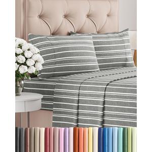 Queen Size 4 Piece Sheet Set - Comfy Breathable & Cooling Sheets - Hotel Luxury Bed Sheets for Women & Men - Deep Pockets, Easy-Fit, Soft & Wrinkle Free Sheets - Grey Stripes Oeko-Tex Bed Sheet Set