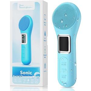 WOVAZUS Facial Cleansing Brush, IPX7 Waterproof Rechargeable Silicone Face Scrubber, 5 Cleansing Modes Face Brush for Face Exfoliator, Exfoliating and Massaging Face Scrubber Exfoliator -Sky Blue