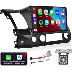 Podofo Radio for Honda Civic 2006 2007 2008 2009 2010 2011 Car Stereo with Wireless CarPlay Android Auto,10.1 Inch 1080P Touch ScreenBuild-in DSP EQ GPS Chip Bluetooth RDS FM WiFi Camera 2G+32G