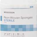 McKesson Non-Woven Sponges, Sterile, 4-Ply, Polyester/Rayon, 2 in x 2 in, 2 per Pack, 50 Packs, 100 Total