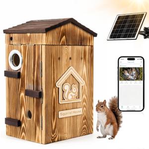 Smart Squirrel Box with Solar Powered Camera, 2K HD Wi-Fi Pet Camera, Auto Detection & Night Vision, Secure Outdoor Nesting House for Squirrels with Reinforced Casing, App Control (2.4GHz Only)
