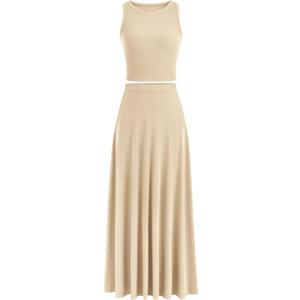 Pretty Garden Women's 2 Piece Maxi Skirt Sets Casual Summer Knit Cropped Tank Top High Waisted Long Skirts Outfit XL