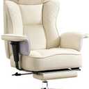 Big and Tall Office Chair, Ergonomic Leather Reclining Chair with Footrest, High-Back Comfy Executive Computer Desk Chairs with Lumbar Support, Wide Seat, 400LBS (Beige)