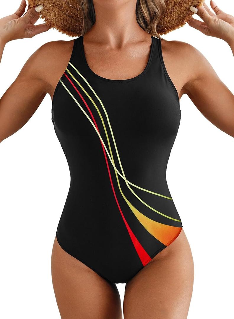 Herseas One Piece Swimsuit Women Slimming Tummy Control Bathing Suit Crisscross Back Athletic Modest Swim Suit 2026 (Black, XL)