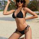 Women Two Piece Bikini Swimsuit Sexy Bathing Suits Halter Triangle Tops String Bikini Sets (Black, S)