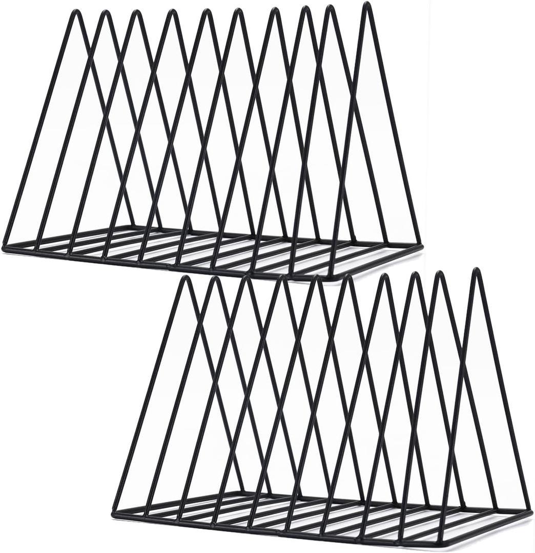 Sooyee 2 Pack 9 Slot Black Magazine Holder,Desktop File Sorter Organizer Triangle Bookshelf Decor Home Office
