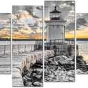 LoveHouse Lighthouse Canvas Wall Art Photo Pictures Prints Black and White Ocean Sunset Beach Artwork for Bedroom Bathroom Decorations