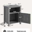 Marsail Farmhouse Nightstand Set of 2 with Charging Station, Wood Bedside Table with USB Port & AC Outlet, Open Shelf and Enclosed Cabinet, Side Table with Storage for Bedroom, Grey