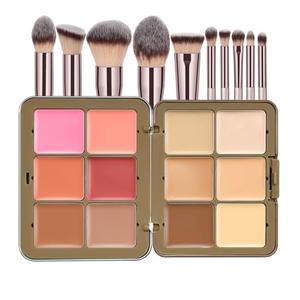 JasCherry 12 Colors Blush Palette, Colour Correcting Concealer Foundation Palette, 10 Makeup Brush Set, Highlighter Bronzer Contour Concealer Cream Matte Long Lasting Brightening Face Cosmetics