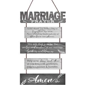 Marriage Rustic Sign with 5pcs Panels Strung Together - Bridal Shower Gift for Couples Wife Husband - Christian Religious Inspiring Home Decor Newlywed
