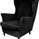 OBCREAT Wingback Chair Covers,2 Piece Stretch Velvet Wingback Chair Slipcover Soft Wing Chair Sofa Covers with Elastic Bottom,Armchair Couch Cover Furniture Protector for Living Room (Black)