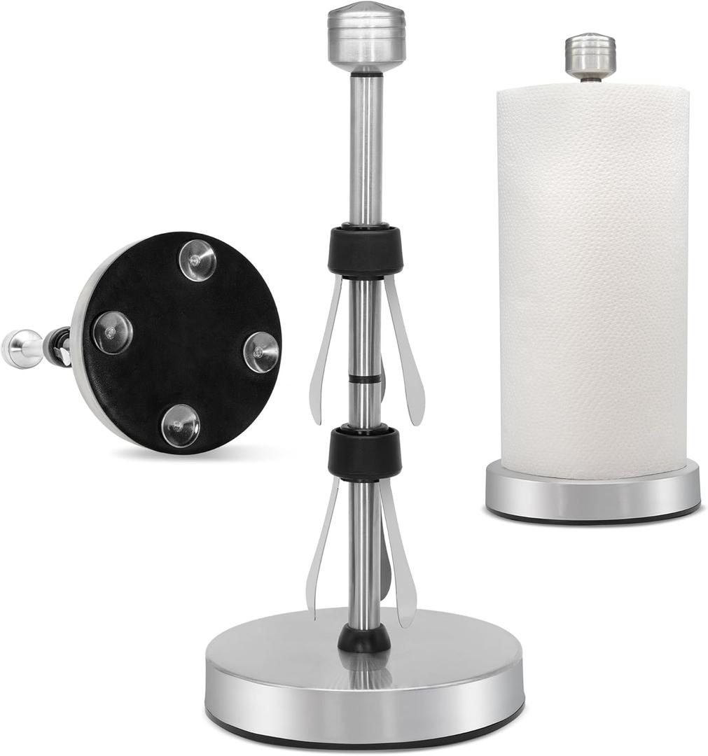 Paper Towel Holder Countertop, Kitchen Towel Holder, Premium Stainless Steel Heavy Duty, Kitchen Apartment Essentials Paper Towel Dispenser with Weighted Base Counter Top