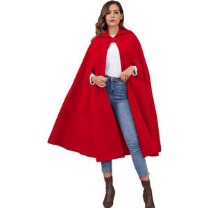 Gihuo Cape Poncho Women's Hooded Maxi Cloak Coat Winter Warm Long Cloak Cosplay Costumes Outerwear (Red)