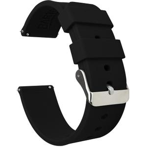 BARTON WATCH BANDS - Soft Silicone Quick Release Straps - Choose Color & Width - 18mm - Silky Soft Rubber Watch Bands (Black)