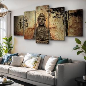 Youkiswallart Buddha Wall Art for Living Room Large 5 Piece Zen Photo Picture HD Canvas Print Paintings for Yoga Room Home Decor Modern Artwork Wooden Framed Ready to Hang Decorations