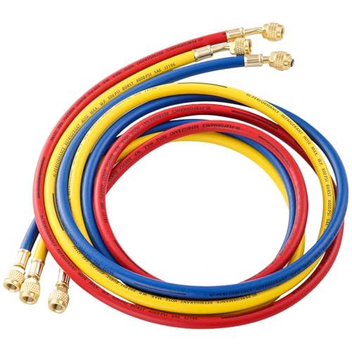 AC Manifold Hose Set, 22985 Plus II Manifold Kit with 1/4 SAE, 4 Layer Vacuum Refrigerant Hose 800 PSI Working Pressure, 6FT A/C Charging Kit (72'')